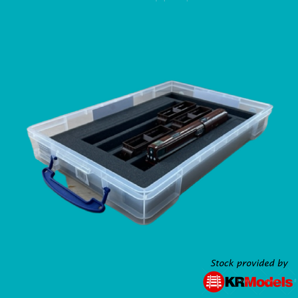 OO Gauge 10 Litre box with up to 8 slots for Locomotives, coaches, wagons, full height stock, split foam design