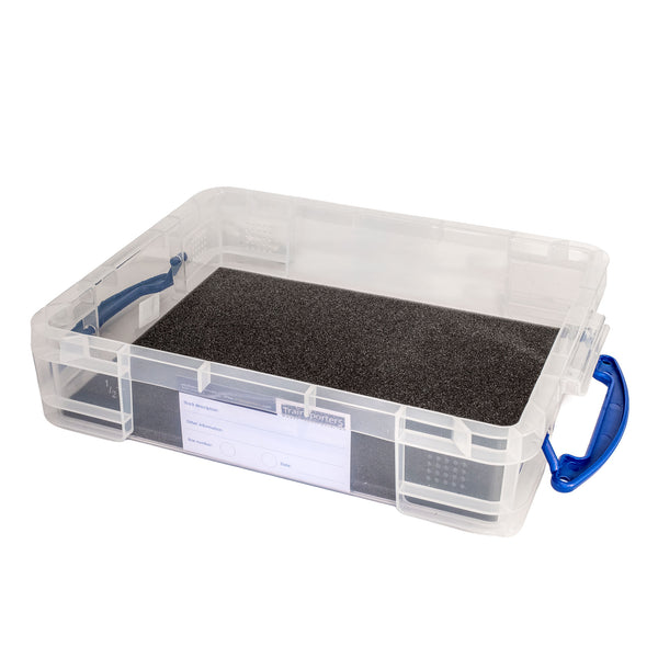 N-Gauge 11 Litre box with up to 18 slots for Locomotives, Coaches, wagons, full height stock, split foam design