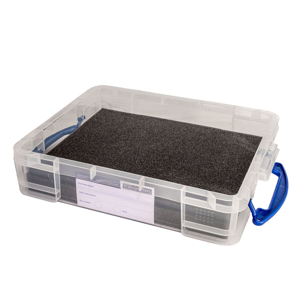 N-Gauge 11 Litre box with up to 18 slots for Locomotives, Coaches, wagons, full height stock, split foam design
